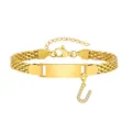 Goldenes 8mm Netzarmband mit poliertem ID-Schild und einem Buchstaben-U-Kristallanhänger - Stahlfarben-U