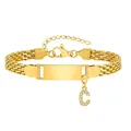 Goldenes Gliederkette Armband mit gravierbarer Platte und Kristall C Anhänger für Damen - Stahlfarben-C