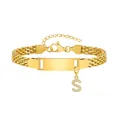 Goldenes Edelstahl-Mesh-Armband mit Gravurplatte und Kristall-Anhänger Buchstabe S - Stahlfarben-S