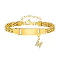 Goldenes 8mm Mesh-Armband mit gravierbarer Platte und Kristall-M-Anfänger-Charm - Stahlfarben-M