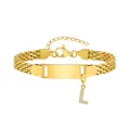 Vergoldetes 8mm Mesh-Armband mit personalisierter Metallplatte und Buchstaben-L-Anhänger - Stahlfarben-L