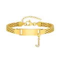 Goldenes mehrlagiges Gliederkettenarmband mit poliertem Steg und glänzendem J-Initial - Stahlfarben-J