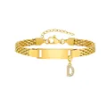 Goldenes Gliederkettenarmband mit gravierbarem Barren und Zirkon-Buchstabe D Anhänger - Stahlfarben-D