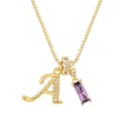 Elegant gold letter A pendant necklace with purple gemstone and zircon inlay on box chain - Gold (A)