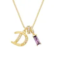 Macro view of gold letter D pendant with purple zircon gemstone on box chain - Gold (D)