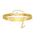 8mm Gold-Gliederkette Armband mit gravierbarer Platte und Kristall-Buchstaben V Anhänger - Stahlfarben-V