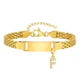Goldenes Edelstahl-Gliederkette mit gravierbarem Balken und Buchstabe F Anhänger - Stahlfarben-F