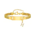Goldenes Edelstahl-Mesh-Armband mit Blanko-ID-Platte und Kristall-H-Anhänger - Stahlfarben-H