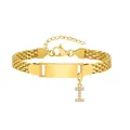 8mm Gold-Gliederkette Armband mit gravierter Platte und Kristall-Buchstabe I Anhänger - Stahlfarben-I