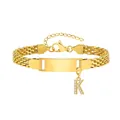 Goldenes Edelstahl-Mesh-Armband mit Gravurplatte und Buchstabe K Anhänger - Stahlfarben-K