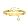 Goldenes Gliederkettenarmband mit gravierbarem Stab und funkelndem Buchstaben-O-Anhänger - Stahlfarben-O
