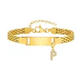 Goldfarbenes Mesh-Armband mit gravierbarer ID-Platte und Kristallbuchstabe-P-Anhänger - Stahlfarben-P