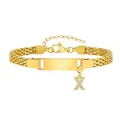 Goldenes Edelstahl-Gliederkettenarmband mit ID-Schild und Zirkonia-Buchstabe X - Stahlfarben-X