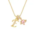 Colgante planeta corazón rosa con letra E en collar de cadena de caja dorada - Letra E