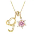 Gold-plated letter necklace with micro-pave crystals and pink snowflake pendant - Letter G Style