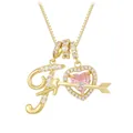 Golden necklace featuring a letter F pendant with pink zircon heart and arrow charms - Letter F / 45+5cm / Gold