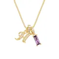 Collana dorata con pendente lettera H intarsiata con zirconi e una gemma viola - Oro (H)