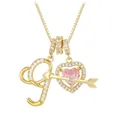 Golden heart necklace with pink gemstone, letter J pendant, and cupid's arrow design - Letter J / 45+5cm / Gold