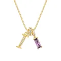 Collana a catena dorata con ciondolo lettera I, zircone viola e pietre incastonate - Oro (I)