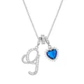 Silberne Kette mit Buchstabe G und blauem Herzanhänger aus Zirkonia an einer Boxkette - Stil G (Mit Anhänger Und Kette)