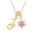 Golden box chain necklace with letter J charm and pink snowflake zircon pendant - Letter J Style