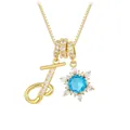 Gold plated initial J necklace with snowflake pendant and sky blue zircon stone - Letter J Style / Gold