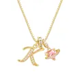 Collar dorado con colgante letra K y circonita rosa en forma de corazón planeta - Letra K