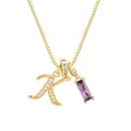 Collana a catena box dorata con ciondolo lettera K e zircone viola rettangolare - Oro (K)