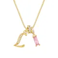 Collar chapado en oro con letra L de cristal y colgante de circonita rosa - Cadena de cajitas / Oro L