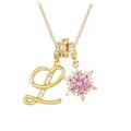 Elegant gold chain necklace with zircon initial L and pink snowflake gemstone pendant - Letter L Style