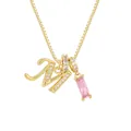 Collar de cadena dorada con colgante de circón rosa y dije de letra M de cristal - Cadena de cajitas / Oro M
