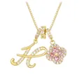 Gold letter H and pink clover pendant necklace with micro-p鑲嵌ed zircons - Gold Letter H Style