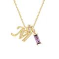 Collana dorata con lettera M, pietra di zircone viola e catena scintillante - Oro (Taglia M)