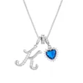 Silberne Halskette mit Buchstaben K, blauem Herz-Zirkon und glänzenden Kristallen - Stil K (Mit Anhänger Und Kette)