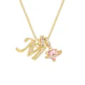 Collar para mujer con gema de corazón rosa, letra M dorada y circonita - Letra M