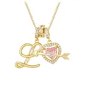 Golden necklace with letter L and pink heart pendant featuring Cupid arrow and crystals - L / Gold
