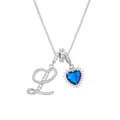 Silberne Kette mit Buchstaben L, blauem Herz-Edelstein und funkelnden Zirkonia-Steinen - Stil L (Mit Anhänger Und Kette)