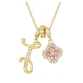 Gold box chain necklace with zircon-paved letter J and pink clover flower charm - Gold Letter I Style