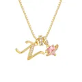 Collar dorado con colgante de planeta corazón rosa y letra V con circonita - Letra N