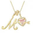 Letter M gold necklace with pink heart zircon and sparkling arrow pendant details - M / Gold