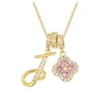 Gold letter J clover necklace with micro-pave white and pink zircon gemstones - Gold Letter J Style
