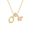 Collar planeta corazón rosa con cadena de caja dorada y colgante letra O de circón - Letra O