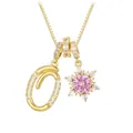 Gold letter O necklace with pink snowflake pendant and white zircon inlay details - Letter O Style