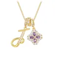 Goldhalskette mit violettem Kleeblatt-Edelstein und Buchstabe J mit Diamanten - Gold (J)