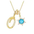 Gold snowflake pendant necklace with letter O and sea blue zircon gemstone - Letter O Style / Gold