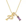Collana dorata con ciondolo lettera P e pietra di zircone viola rettangolare - Oro (P)
