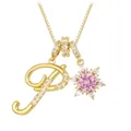 Elegant gold-plated letter P necklace with pink zircon floral pendant and crystal inlay - Letter P Style