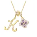 Goldkette mit Kristall-Buchstabe K und lila vierblättrigem Kleeblatt-Zirkonia-Anhänger - Gold (K)
