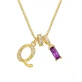 Collana con ciondolo lettera Q placcata oro, zircone viola e zirconi cubici - Oro (Q)