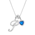 Silberne Kette mit Buchstaben P und blauem Herz-Zirkonia-Anhänger mit Halo-Kristallen - Stil P (Mit Anhänger Und Kette)